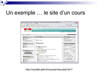 Un exemple … le site d’un cours  http://moodle.epfl.ch/course/view.php?id=7 