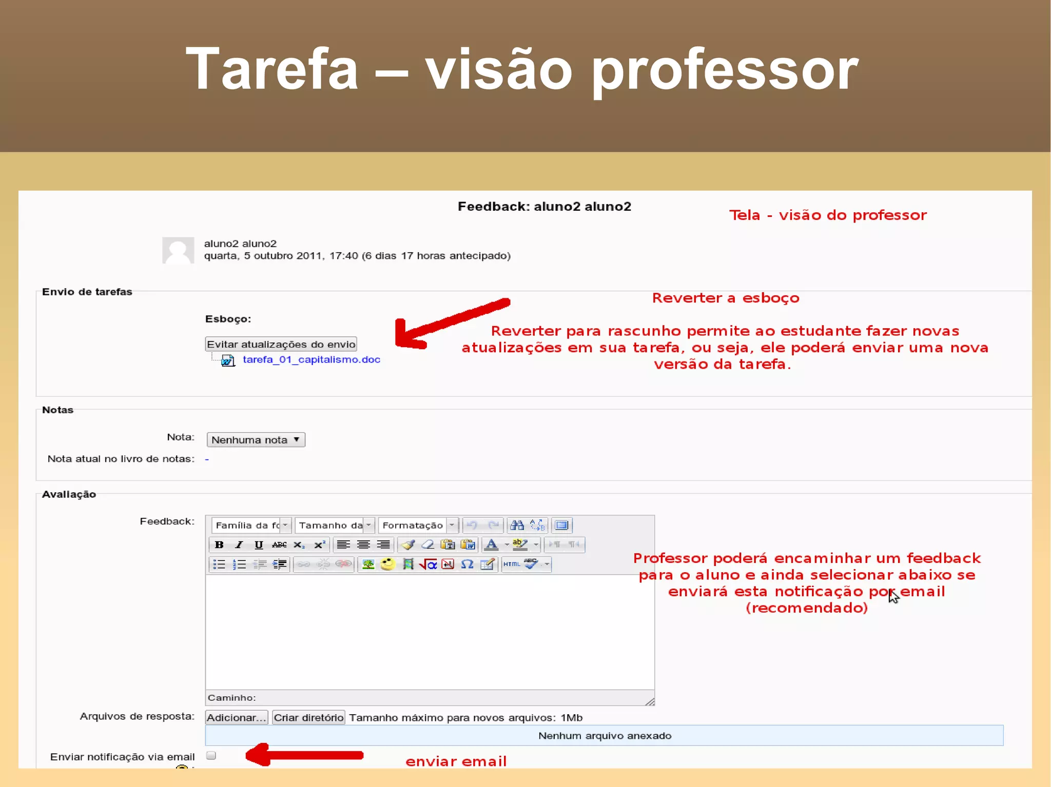 Tarefa – visão professor 