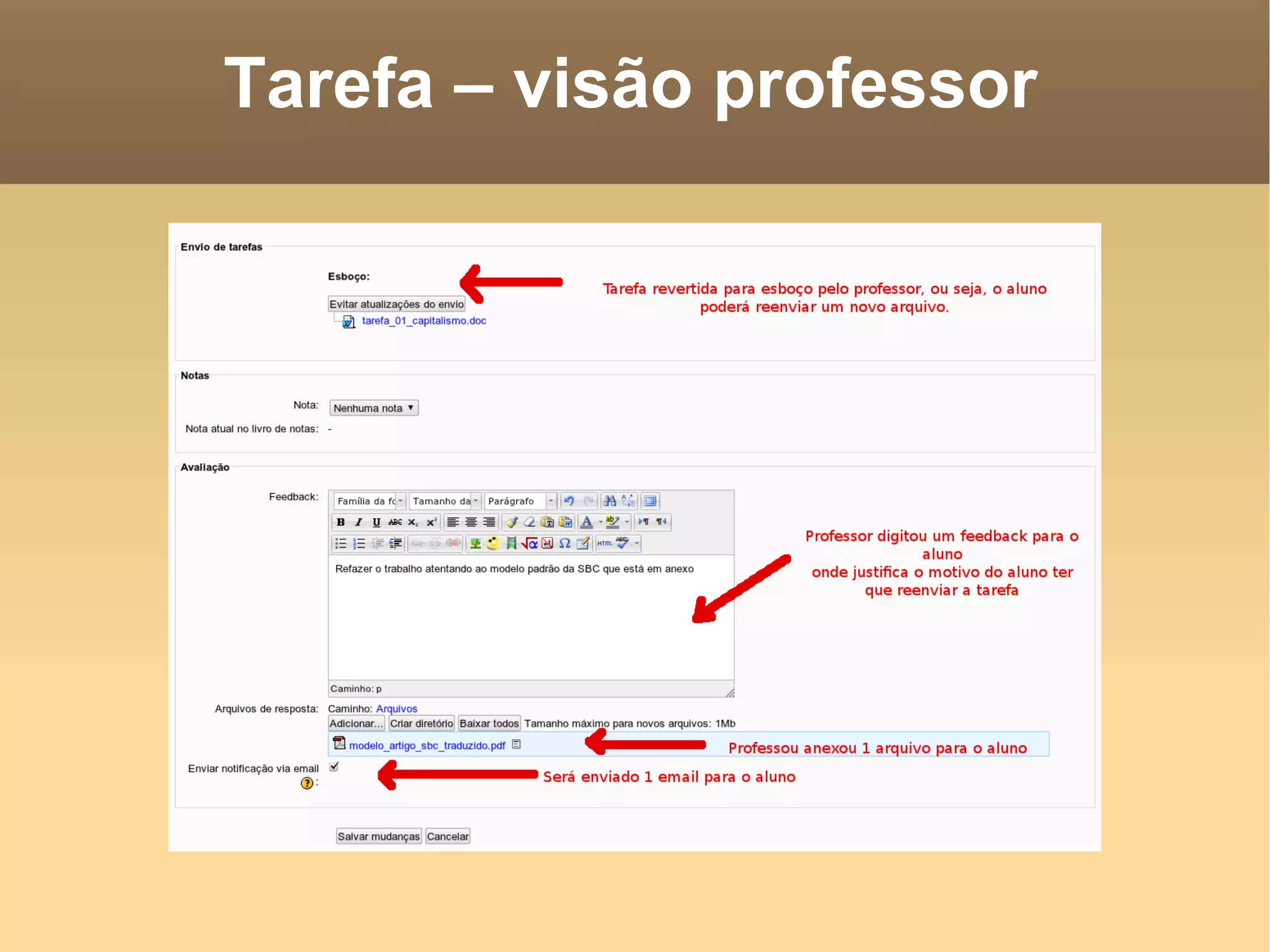 Tarefa – visão professor 