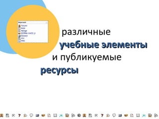 различные
    учебные элементы
  и публикуемые
ресурсы
 