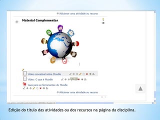 Edição do título das atividades ou dos recursos na página da disciplina.
 