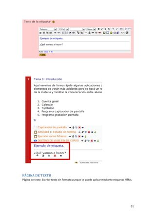 PÁGINA DE TEXTO
Página de texto: Escribir texto sin formato aunque se puede aplicar mediante etiquetas HTML




                                                                                          51
 