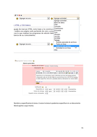 Nombre y especificamos la tarea. A veces la tarea la podemos especificar en un documento
Word aparte o aquí mismo.




                                                                                           73
 