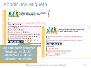 Añadir una etiqueta




Con este botón podemos
  desplazar cualquier
 elemento a cualquier
  ubicación en el árbol
                Cómo cargar contenidos en un curso en Moodle   42
 