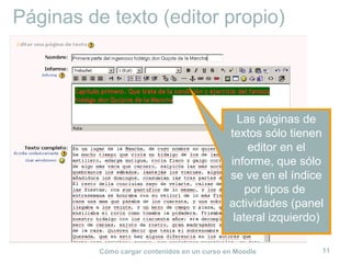 Páginas de texto (editor propio) Las páginas de textos sólo tienen editor en el informe, que sólo se ve en el índice por tipos de  actividades (panel lateral izquierdo) 
