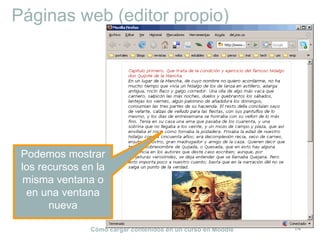 Páginas web (editor propio) Podemos mostrar los recursos en la misma ventana o en una ventana nueva 