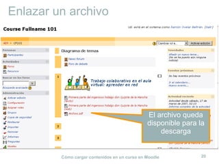 Cómo cargar contenidos en un curso en Moodle 20
Enlazar un archivo
El archivo queda
disponible para la
descarga
 
