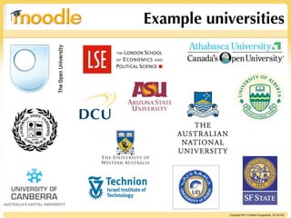 Example universities




            Copyright 2011 © Martin Dougiamas CC BY-NC
 