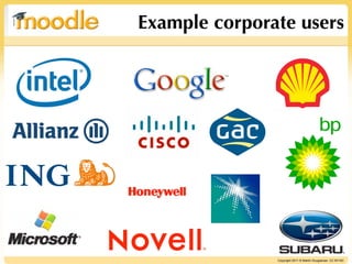 Example corporate users




               Copyright 2011 © Martin Dougiamas CC BY-NC
 
