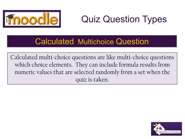 Moodle calculated multichoice quiz question | PPT