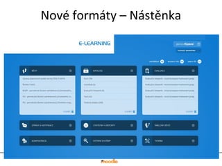 Nové formáty – Nástěnka
Customizace a úpravy Moodle
17. 5. 2016 12Moodle - svět pro firemní vzdělávání
 