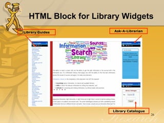 HTML Block for Library Widgets  Library Guides Ask-A-Librarian Library Catalogue 