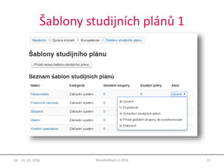 Šablony studijních plánů 1
18. - 19. 10. 2016 22MoodleMoot.cz 2016
 