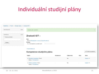 Individuální studijní plány
18. - 19. 10. 2016 25MoodleMoot.cz 2016
 