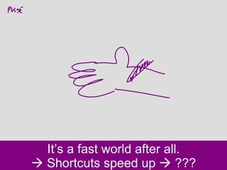 It’s a fast world after all.   Shortcuts speed up    ??? 