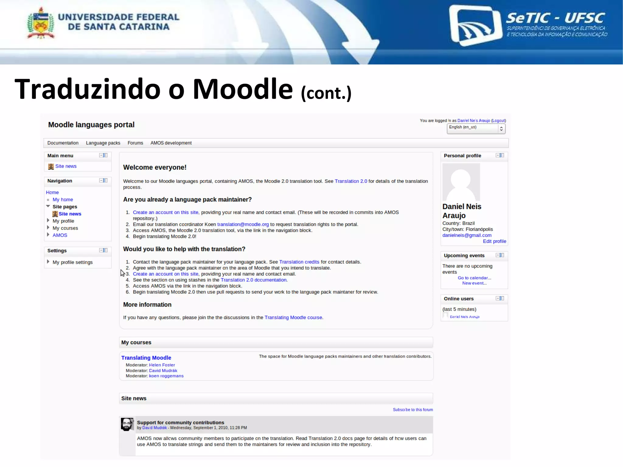 Traduzindo o Moodle  (cont.) 