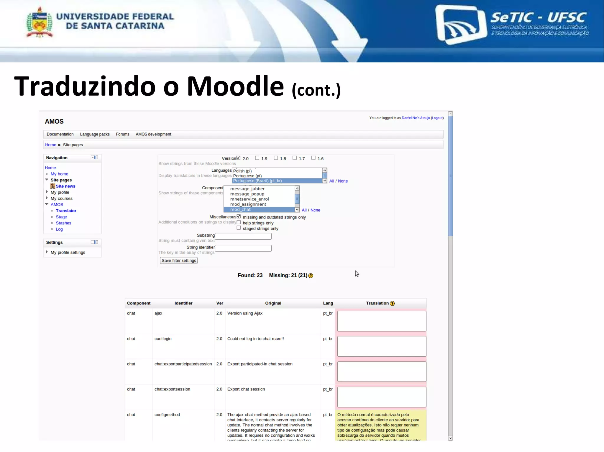 Traduzindo o Moodle  (cont.) 