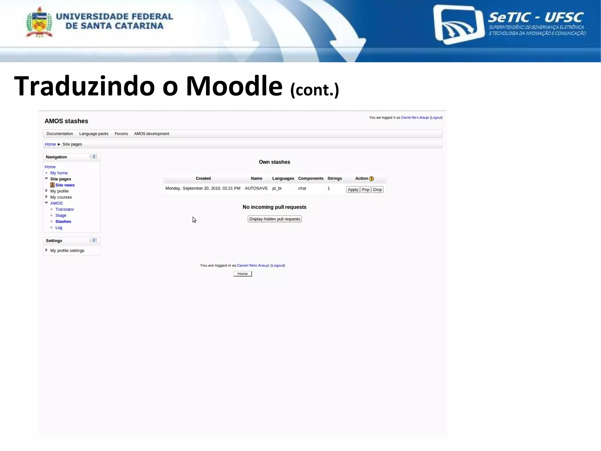 Traduzindo o Moodle  (cont.) 