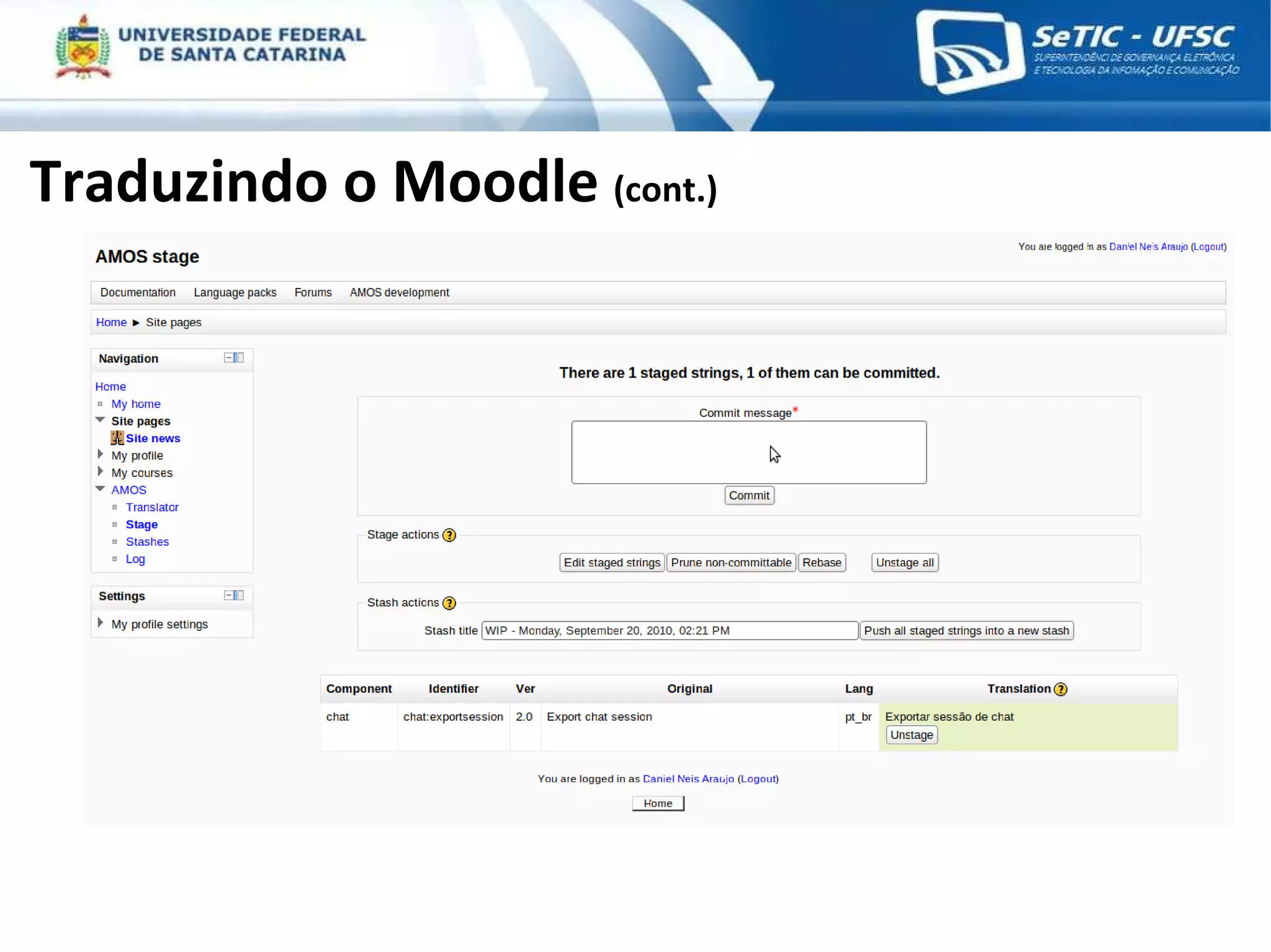Traduzindo o Moodle  (cont.) 