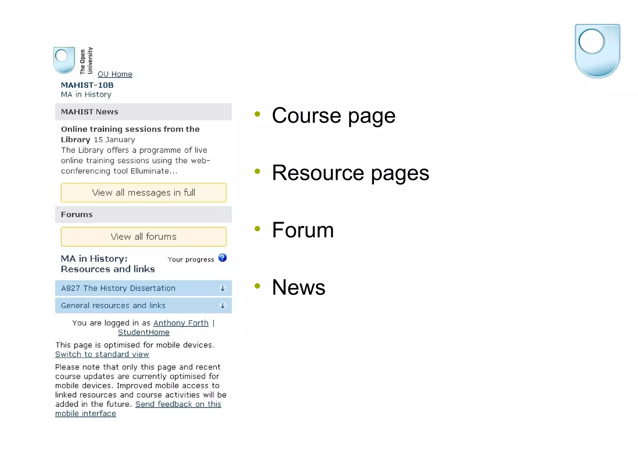 Course page Resource pages Forum News 