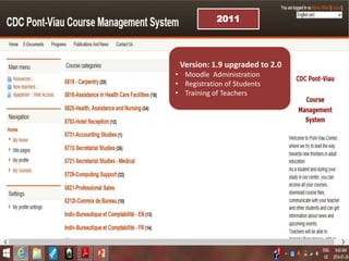 TRANSITION FROM GROUP TO INDIVIDUALIZED FORMAT
 Use of a Course Management System(Moodle)
 Develop Course Packs per Module
 Creation of Simulation Videos
Version: 1.9 upgraded to 2.0
• Moodle Administration
• Registration of Students
• Training of Teachers
2011
 