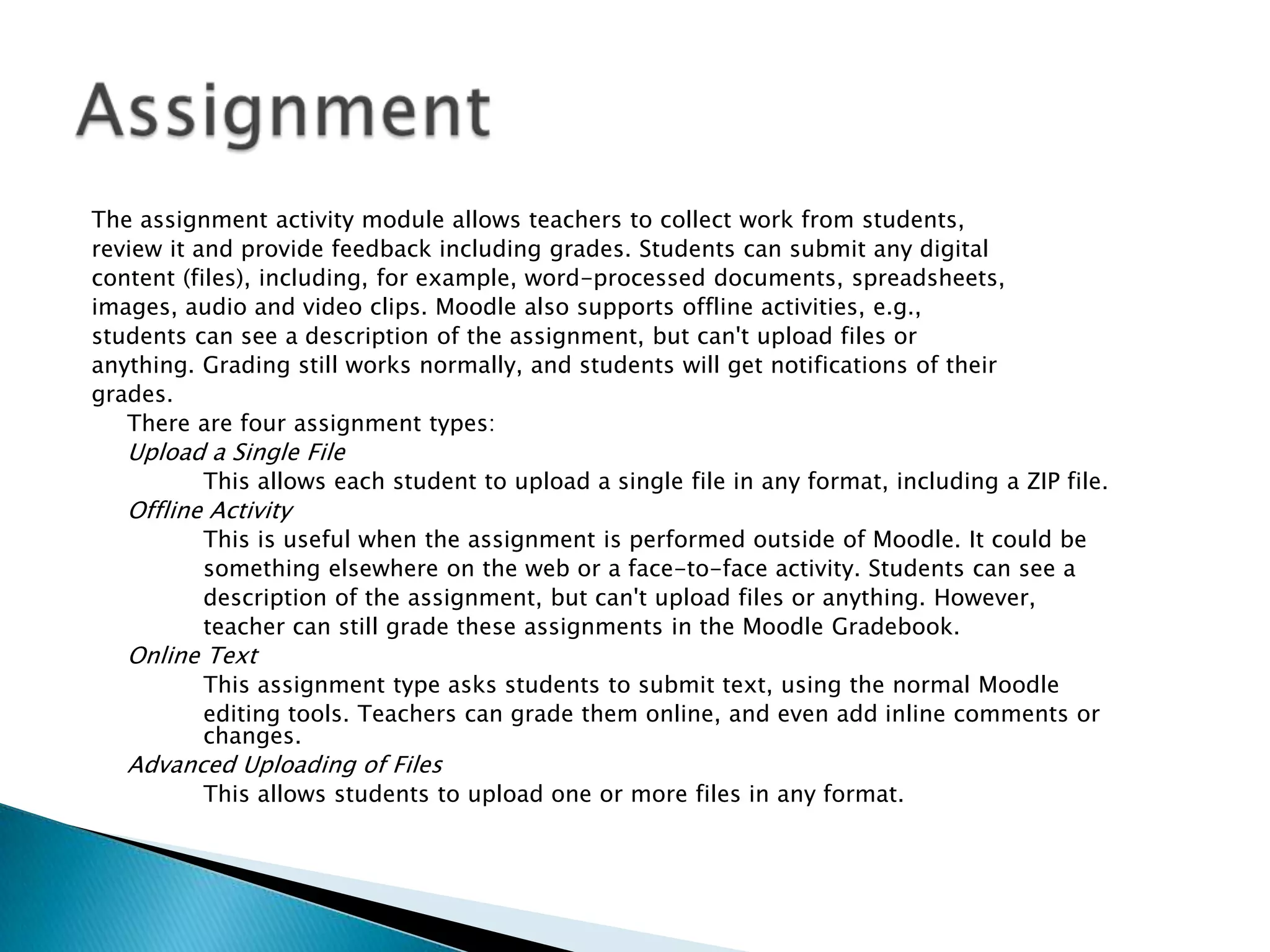 ForumsChatAssignmentQuizGlossaryLessonWikiBlogGradesAdd an Activity