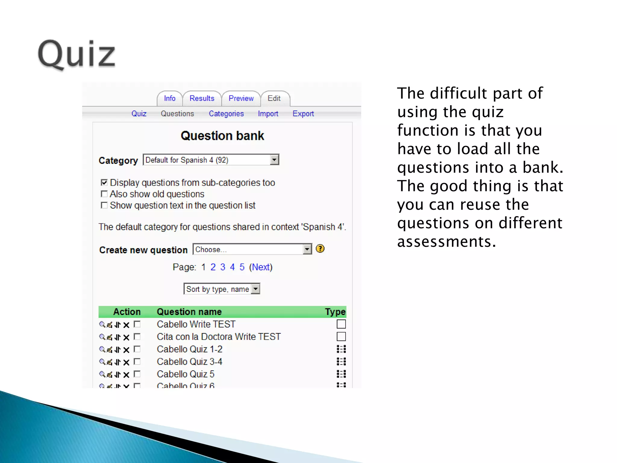 The assignment activity module allows teachers to collect work from students,review it and provide feedback including grades. Students can submit any digitalcontent (files), including, for example, word-processed documents, spreadsheets,images, audio and video clips. Moodle also supports offline activities, e.g.,students can see a description of the assignment, but can't upload files oranything. Grading still works normally, and students will get notifications of theirgrades.	There are four assignment types:	Upload a Single File		This allows each student to upload a single file in any format, including a ZIP file.	Offline Activity		This is useful when the assignment is performed outside of Moodle. It could be		something elsewhere on the web or a face-to-face activity. Students can see a		description of the assignment, but can't upload files or anything. However,		teacher can still grade these assignments in the Moodle Gradebook.	Online Text		This assignment type asks students to submit text, using the normal Moodle		editing tools. Teachers can grade them online, and even add inline comments or 	changes.	Advanced Uploading of Files		This allows students to upload one or more files in any format.Assignment