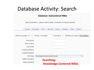 Database Activity: Search




          Searching:
          Knowledge-Centered Wikis
 