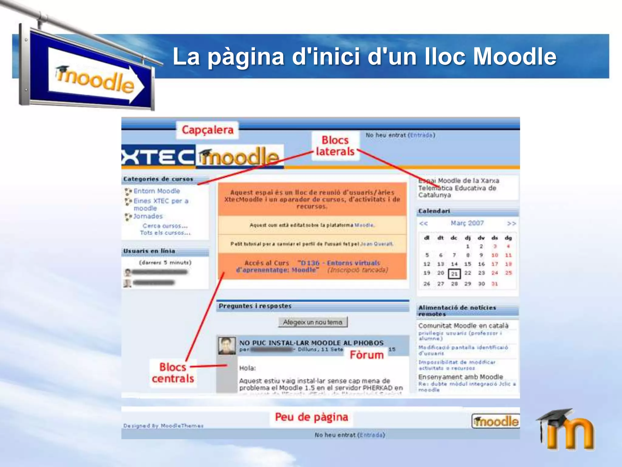 La pàginad'inicid'unllocMoodle