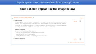 Populate your course content on Moodle e-Learning Platform
Unit 1 should appear like the image below:
 