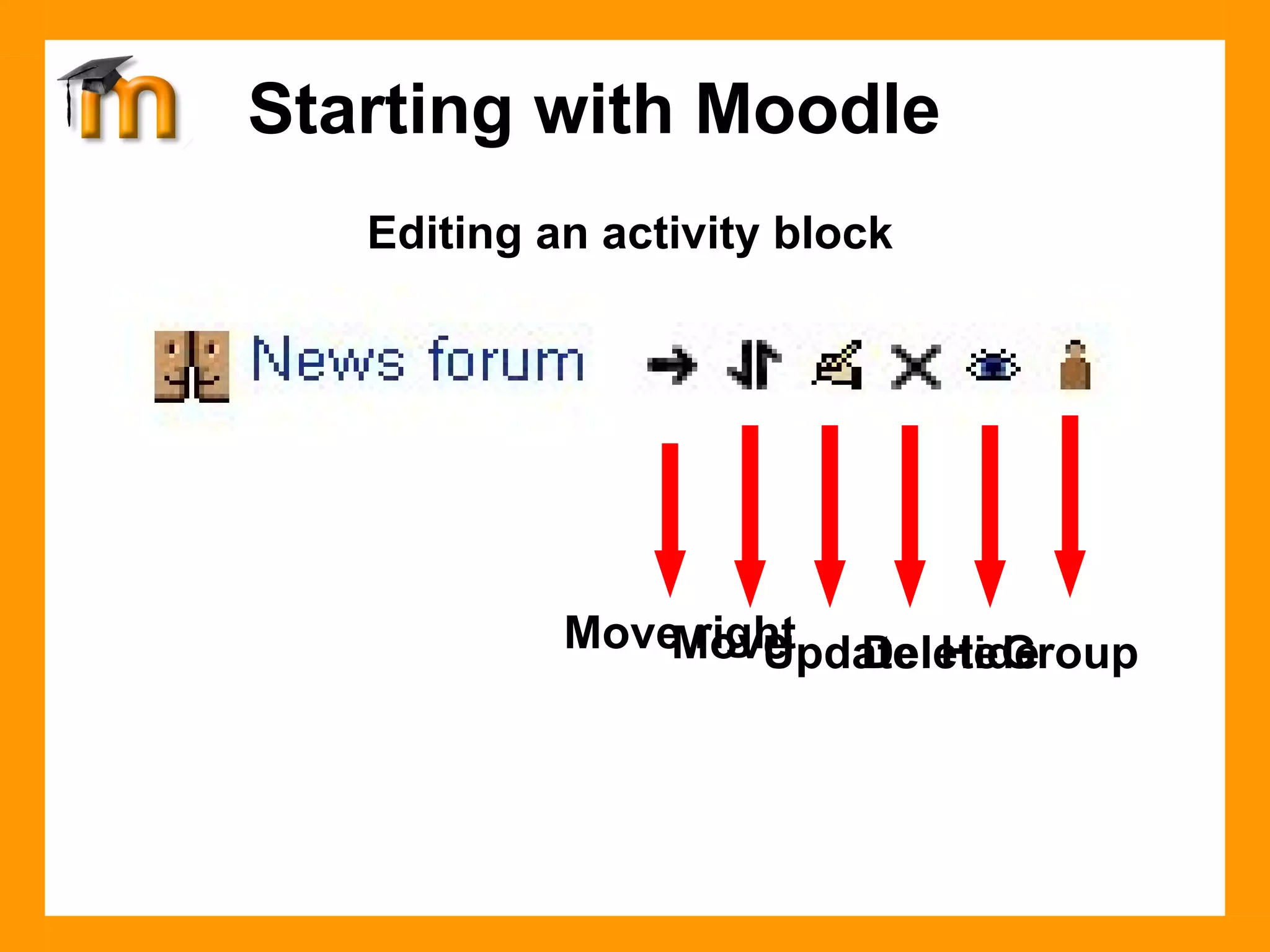 Editing an activity block Move right Move Update Delete Hide Group Starting with Moodle 