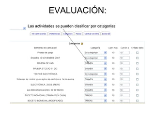 EVALUACIÓN:
Las actividades se pueden clasificar por categorías
 