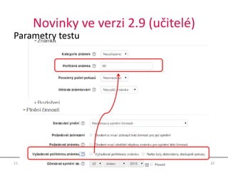 Novinky ve verzi 2.9 (učitelé)
11. 5. 2015 10Moodle 2.9
Parametry testu
 