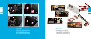 branding
branding




10                                                                                                                              11




           Limited Edition                                          Handmade chic
           Squink! Is a company selling limited edition t-shirts    These colorful swing-tags by Joe McAllister show
           online. MOO’s short-run Business Cards are the ideal     the beautiful details on his hand-cranked sewing
           thing to use for hang-tags, showing not just care        machine. Creating interest in his story and a great
           instructions but the exact number in the limited run     talking point, he uses them to add color to his display
           you’ve bought! Upload different designs for the front,   at craft markets and fairs. The back of each MiniCard is
           each with a unique number, and a standard message        a standard design, enabling him to change prices with
           for the reverse. Simple!                                 each new product.
 