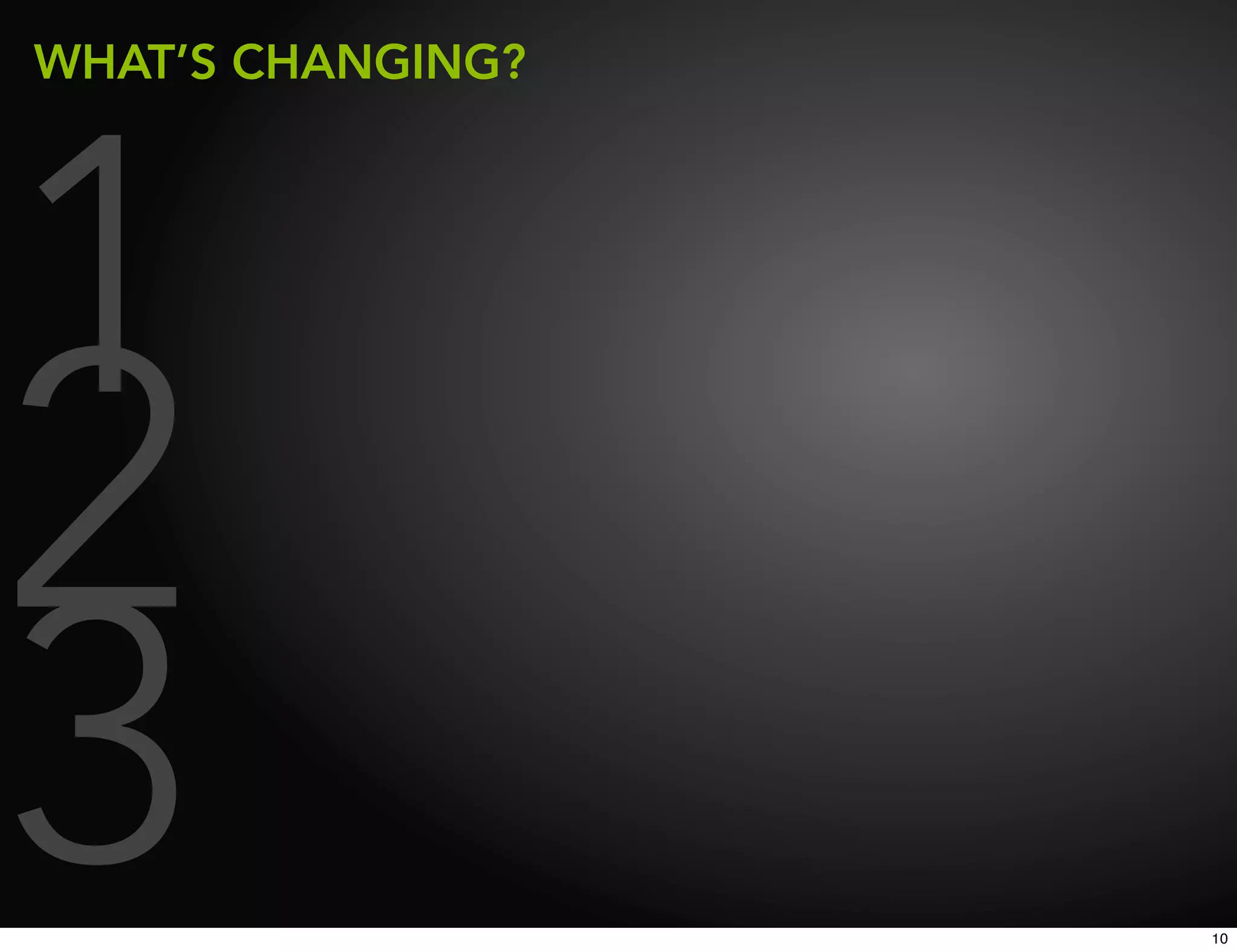 WHAT’S CHANGING?




1
2
3                  10
 