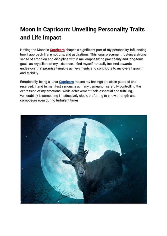 Moon in Capricorn: Unveiling Personality Traits and Life Impact | PDF