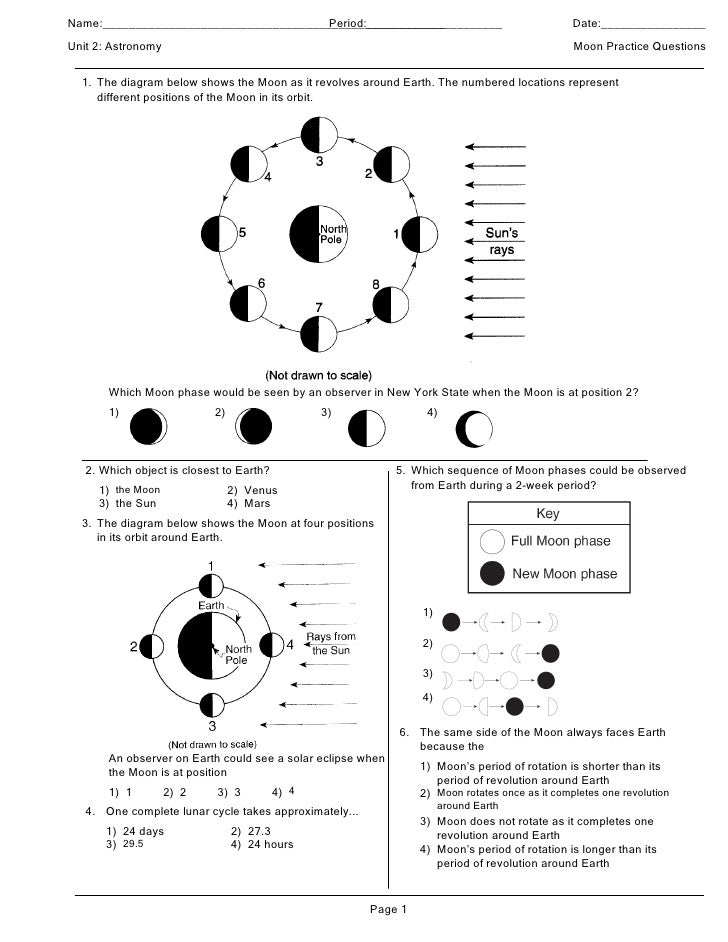 Moon Phases Worksheet Answers