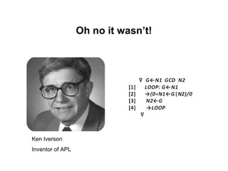 Oh no it wasn’t!




Ken Iverson
Inventor of APL
 