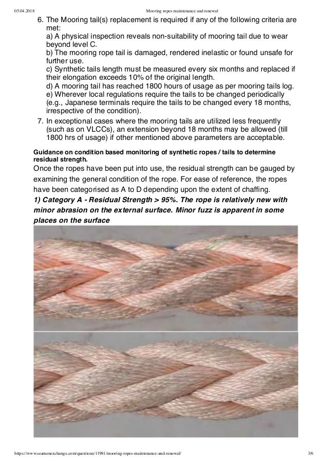 Mooring ropes maintenance and renewal