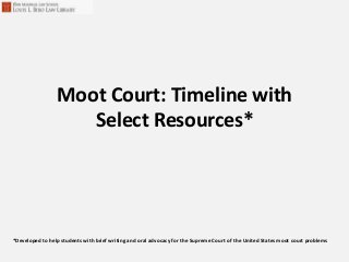 Moot Court: Timeline with
Select Resources*
*Developed to help students with brief writing and oral advocacy for the Supreme Court of the United States moot court problems
 