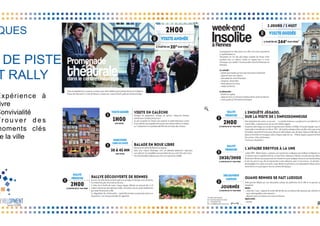 QUES
Expérience à
ivre
Convivialité
Tr o u v e r d e s
moments clés
e la ville
DE PISTES
T RALLY
LYON	
   R
 