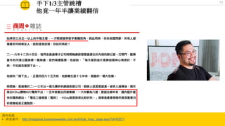 手下1/3主管跳槽
他竟一年半讓業績翻倍
資料來源
• 商業週刊： http://magazine.businessweekly.com.tw/Article_mag_page.aspx?id=63571
13
 