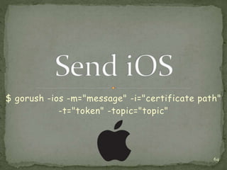 $ gorush -ios -m="message" -i="certificate path"
-t="token" -topic="topic"
64
 