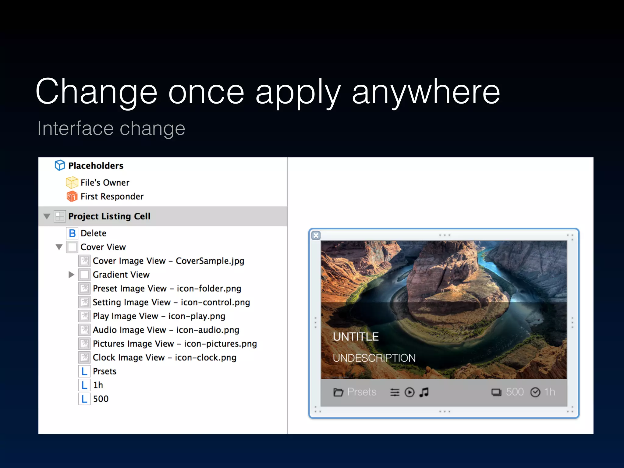 Change once apply anywhere 
Interface change 
 