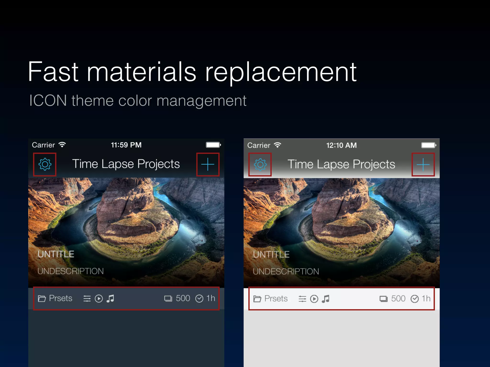 Fast materials replacement 
ICON theme color management 
 