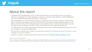 MARKETPLACE REPORT
2
About the report
• The Mobile Advertising Marketplace report provides market data from real-time bidd...