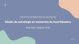 Diseño de estrategia en momentos de incertidumbre
Ana Sofia Vazquez Ortiz
INSTITUTO TECNOLÓGICO DE ZACATECAS
 