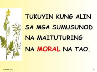 TUKUYIN KUNG ALIN
                  SA MGA SUMUSUNOD
                  NA MAITUTURING
                  NA MORAL NA TAO.


30 October 2005                       22
 