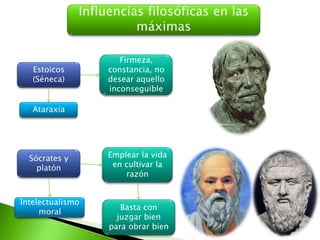 Segunda máxima“Imitando en esto a los viajeros que, encontrándose extraviados en algún bosque no deben vagar errantes dando vueltas, de un lado para otro, ni aún menos detenerse en un lugar, sino caminar siempre lo más recto que puedan hacia un mismo lado, y no cambiar el rumbo por débiles razones, aún cuando no haya sido tal vez sino sólo el azar el que les haya determinado a escogerlo, pues, de esa manera, si no llegan precisamente a donde desean, al menos acabarán por llegar finalmente a alguna parte, en donde  probablemente estarán mejor que en medio de un bosque.”Incertidumbre y dudaParálisisNOSÍAcciónErrorFirmeza