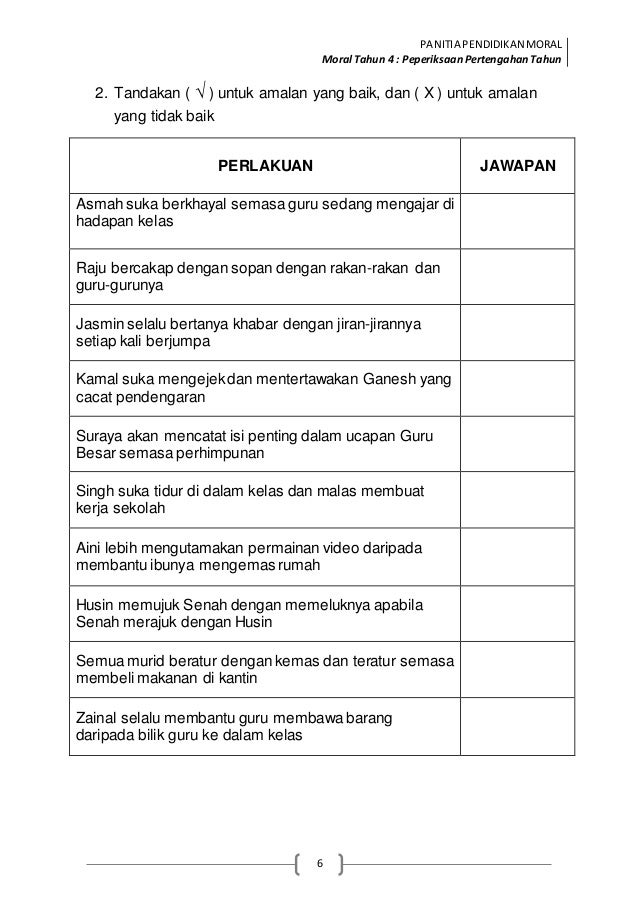 Latihan Pendidikan Moral Tahun 4 2020